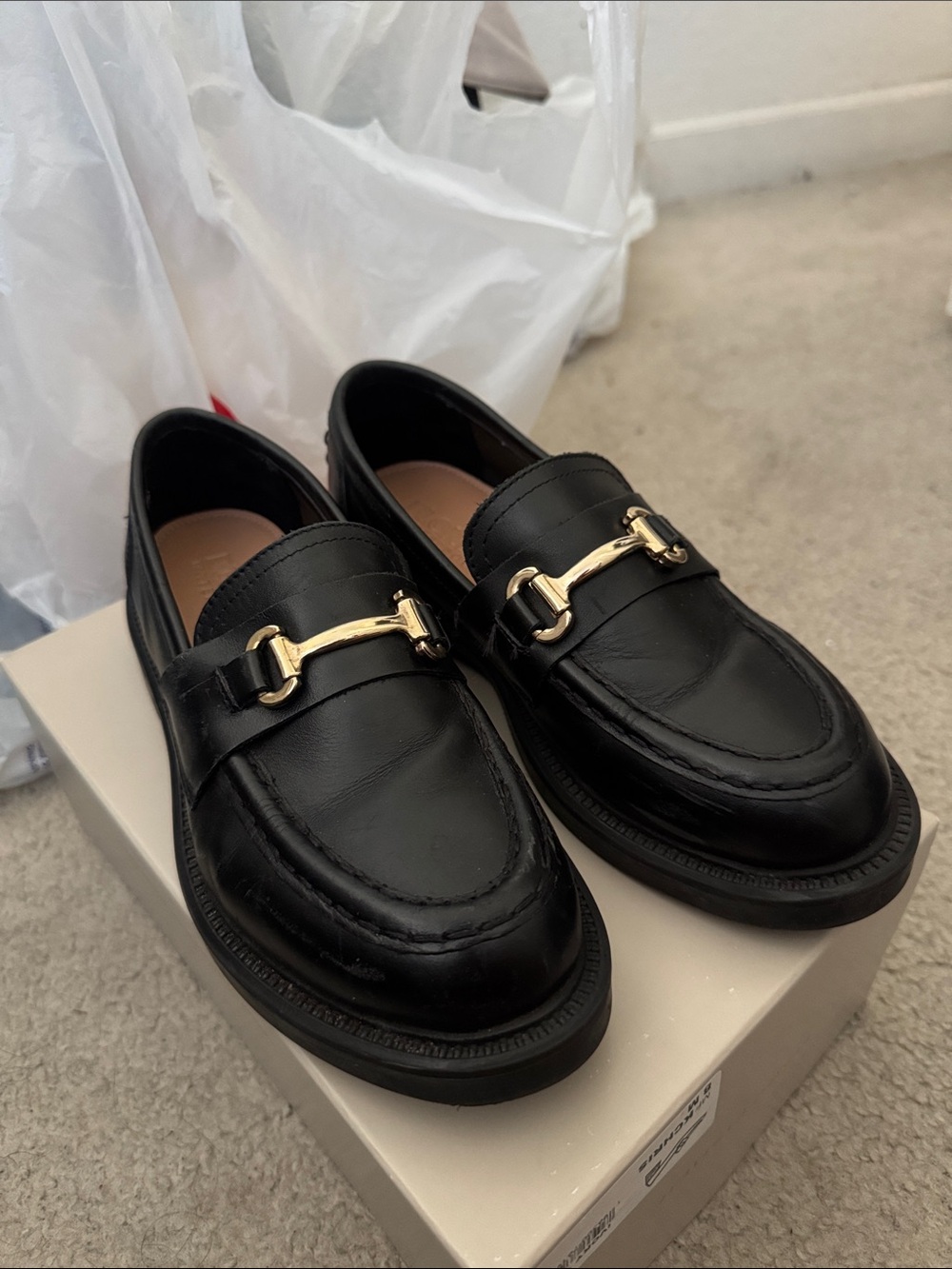 Blondo Black Leather Slip-On Loafers with Gold Buckle